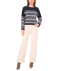 1.state Women's Striped Long Sleeve Crewneck Sweater