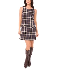 1.state Women's Plaid Print Sleeveless Scoop Neck Mini Shift Dress