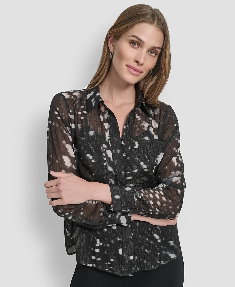 Dkny Women's Crinkle Detail Collared Shirt