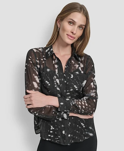 Dkny Women's Crinkle Detail Collared Shirt
