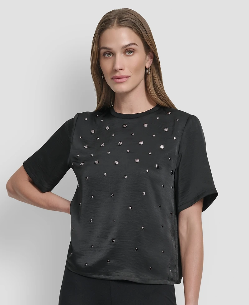 Dkny Women's Studded Boxy Short Sleeve Top