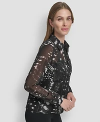 Dkny Women's Crinkle Detail Collared Shirt