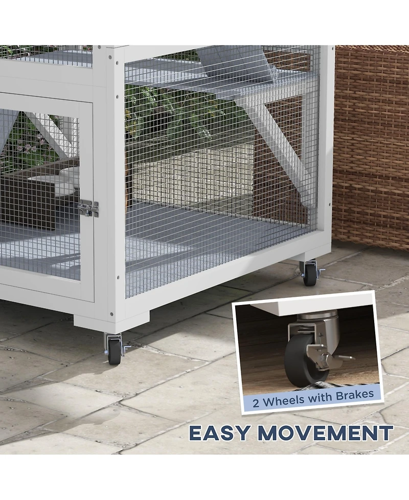 PawHut Catio, Outdoor Cat Enclosure House on Wheels with Hammock,