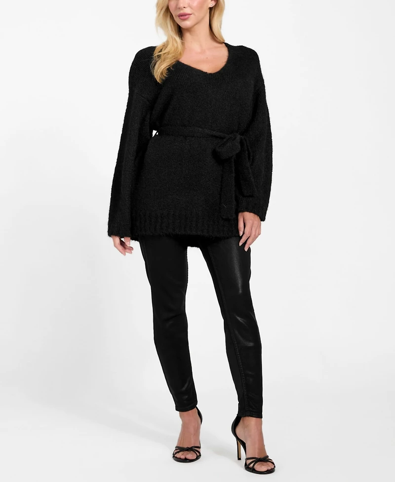 Guess Women's Kiyoka V-Neck Tie-Waist Long-Sleeve Sweater