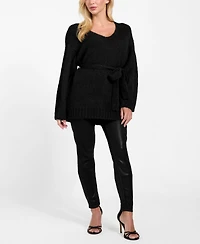 Guess Women's Kiyoka V-Neck Tie-Waist Long-Sleeve Sweater