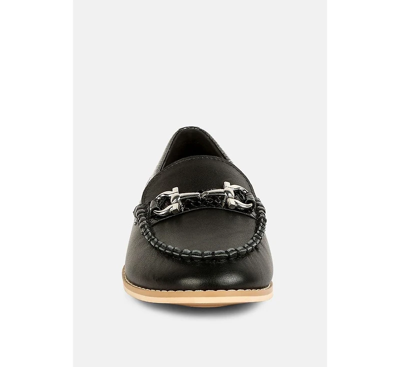 Holda Womens Horsebit Embellished Loafers With Stitch Detail
