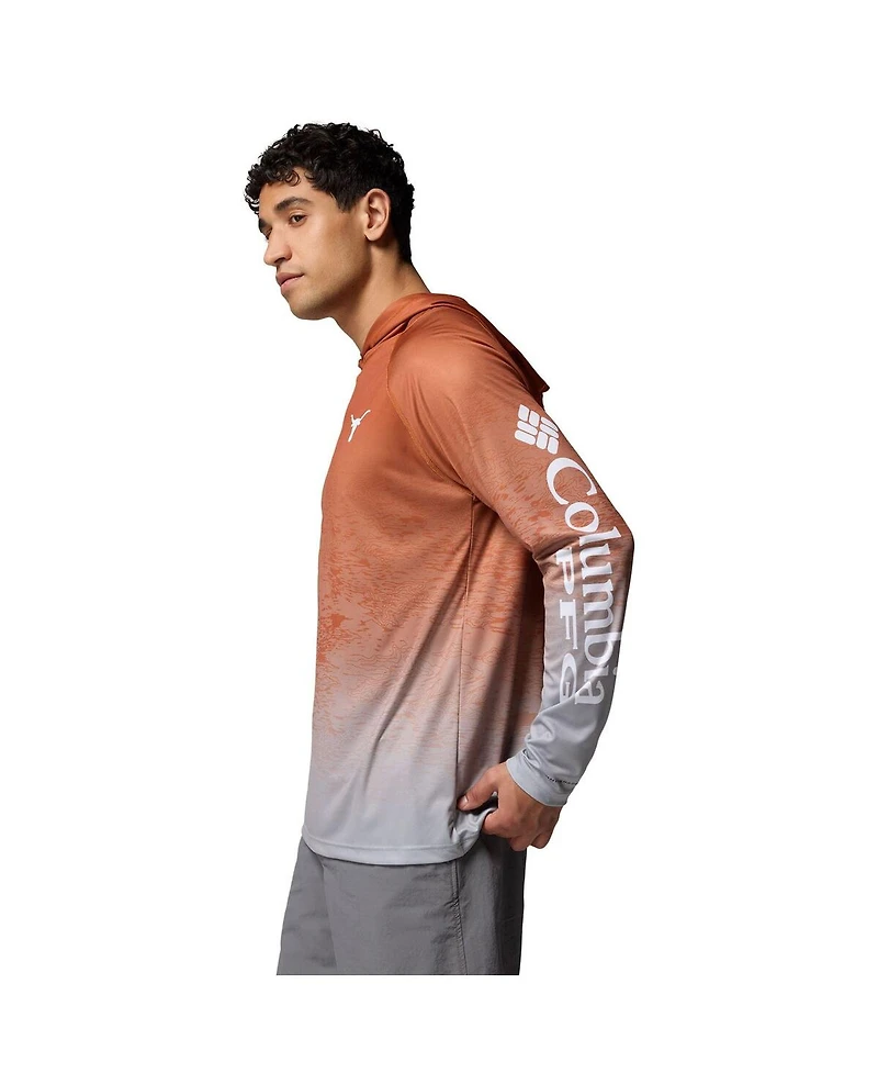 Columbia Men's Burnt Orange Texas Longhorns Pfg Gradient Water Super Terminal Tackle Hoodie Omni-Wick T-Shirt