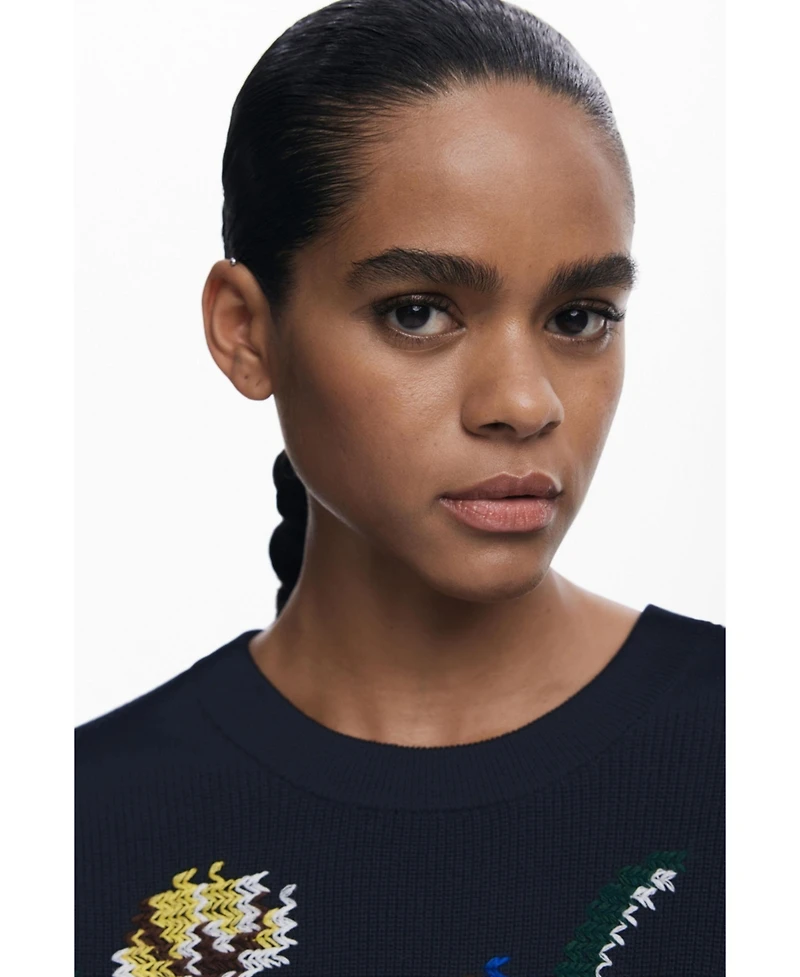 Desigual Women's Jacquard sweater with embroidered flowers