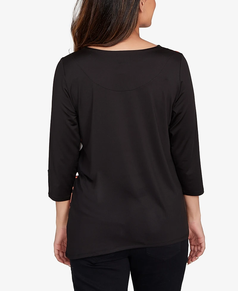 Ruby Rd. Petite Button Sleeve Bold Floral Top