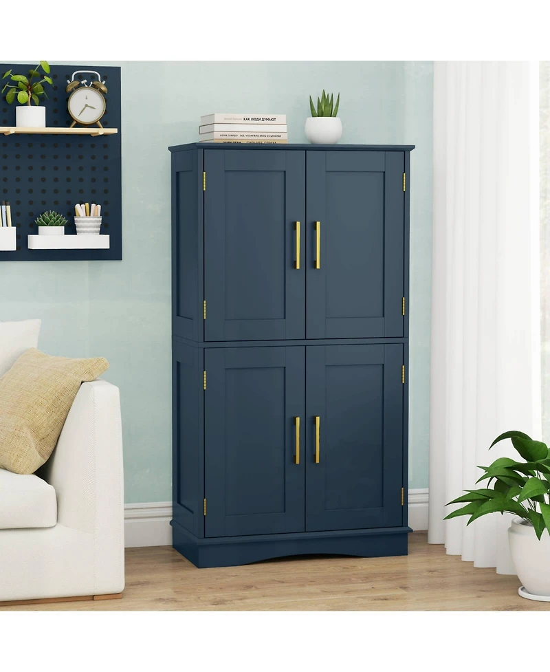 Costway Bathroom Floor Storage Cabinet 43.5" Freestanding Pantry Cabinet with 4 Doors