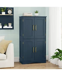 Costway Bathroom Floor Storage Cabinet 43.5" Freestanding Pantry Cabinet with 4 Doors