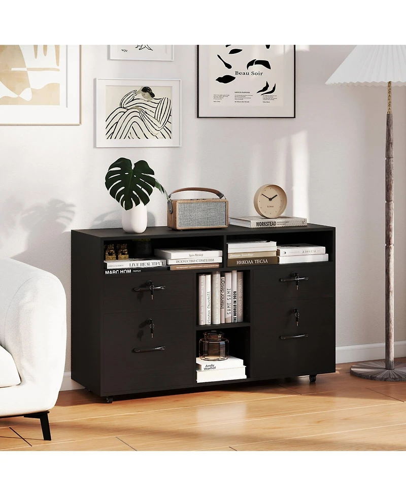 Costway File Cabinet with Lock 4 Drawers Fits Files A4/Letter Adjustable Shelf