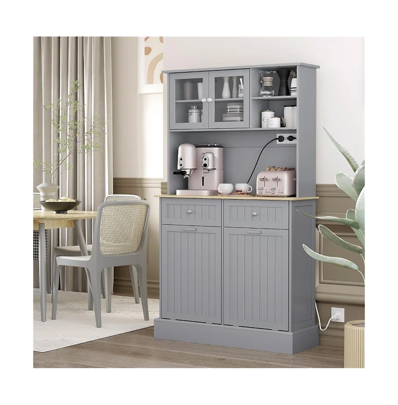 Slickblue Modern Kitchen Storage Cabinet with Doors and Shelves for Pantry and Dining Room Use