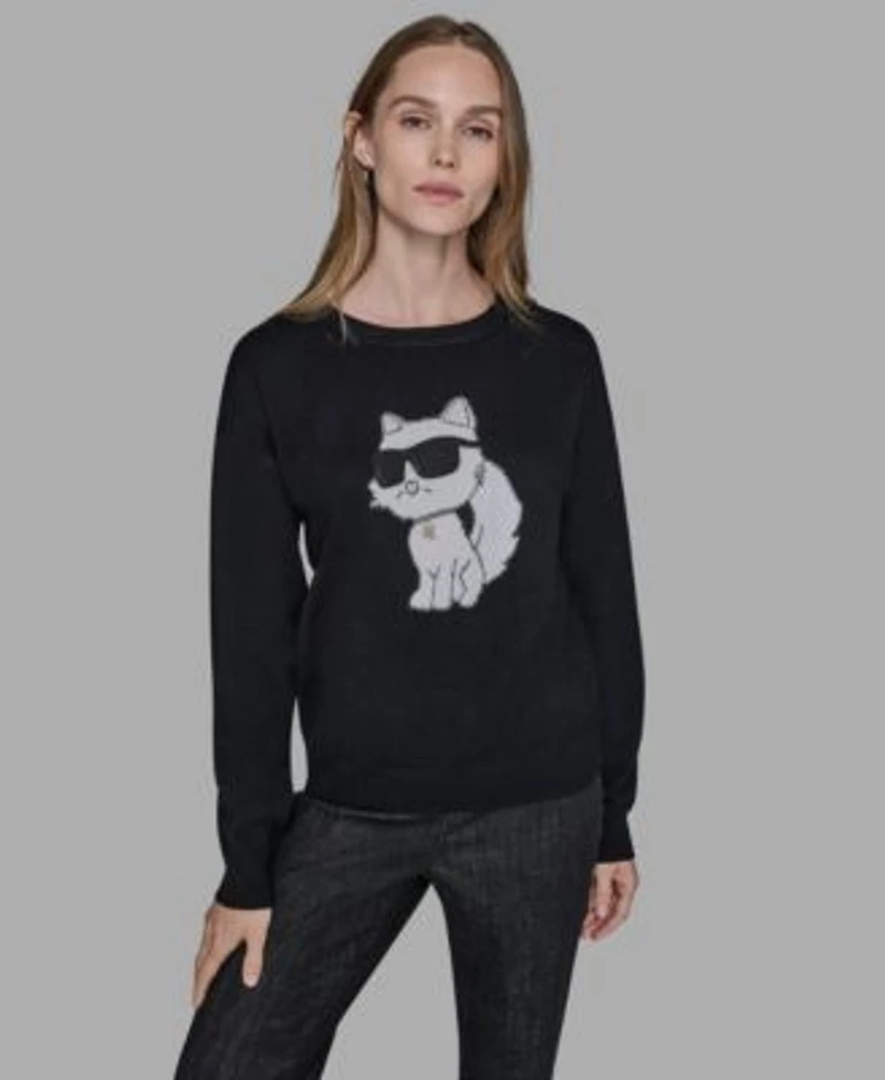 Karl Lagerfeld Paris Womens Cool Choupette Crewneck Sweater P Xs Xl