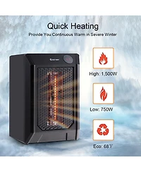1500W Portable Electric Space Heater with 2H Timer Led Remote Control Room Office