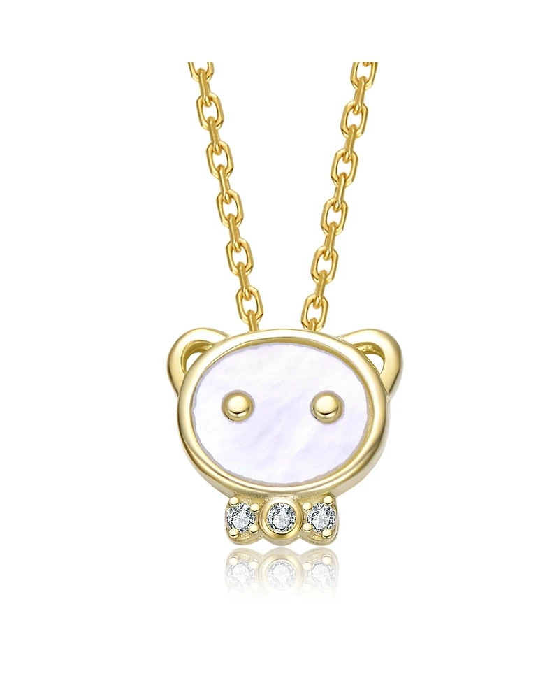 GiGiGirl 14K Gold Plated with Mother-of-Pearl & Clear Cubic Zirconia Bear Design Pendant Necklace For Kids