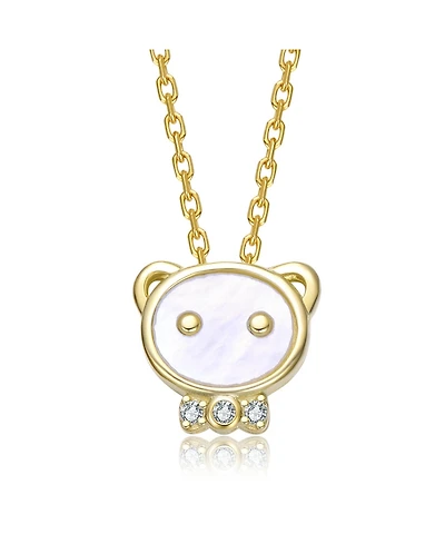 GiGiGirl 14K Gold Plated with Mother-of-Pearl & Clear Cubic Zirconia Bear Design Pendant Necklace For Kids