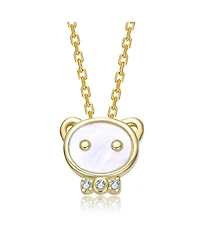 GiGiGirl 14K Gold Plated with Mother-of-Pearl & Clear Cubic Zirconia Bear Design Pendant Necklace For Kids