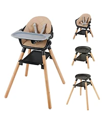 Costway 6-in-1 Convertible Wooden Baby Highchair Infant Feeding Chair w/ Removable Tray