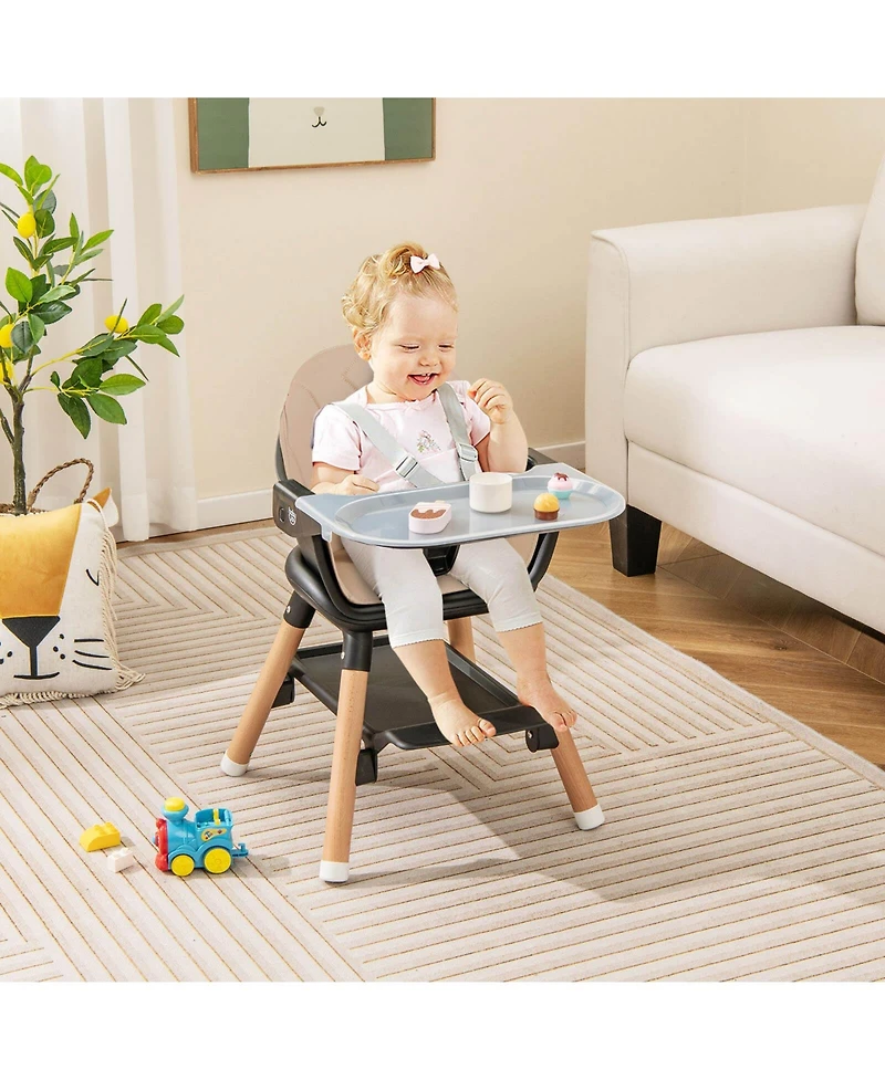 Costway 6-in-1 Convertible Wooden Baby Highchair Infant Feeding Chair w/ Removable Tray
