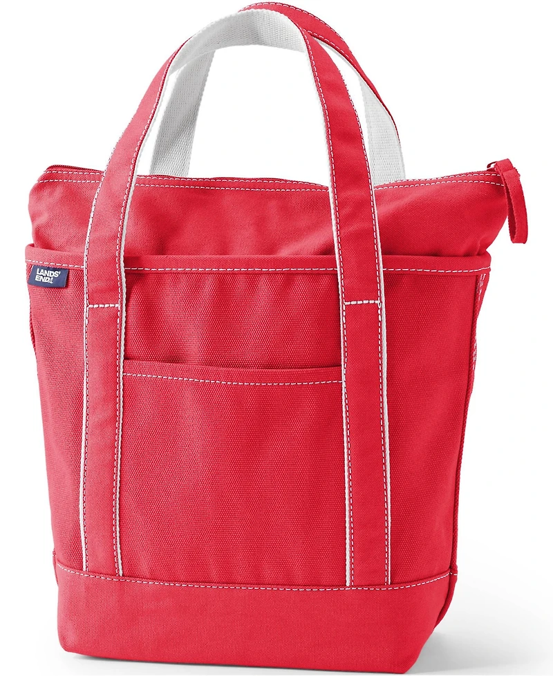 Lands' End Medium Solid Color 5 Pocket Zip Top Canvas Tote Bag