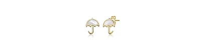 GiGiGirl 14K Gold Plated with White Mother Of Pearl Umbrella Design Stud Earrings For Kids