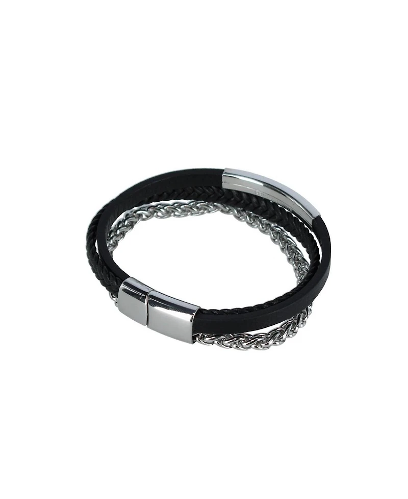 Trafalgar Loose Fit Zaid Metal and Leather Triple Strand Secure Clasp Bracelet