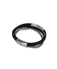 Trafalgar Loose Fit Zaid Metal and Leather Triple Strand Secure Clasp Bracelet