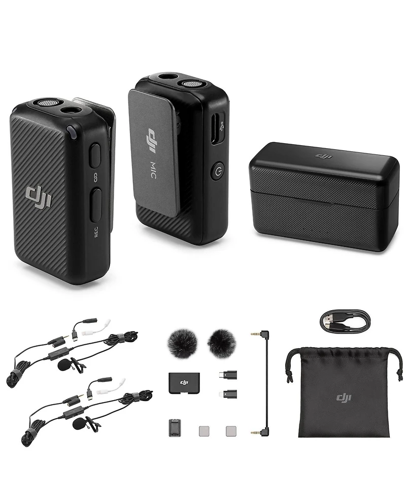 Dji Mic Dual-Transmitter Compact Digital Wireless Microphone System/Recorder for Camera & Smartphone, 2.4 GHz with 2x TASL500 Lavalier Microphone