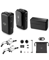 Dji Mic Dual-Transmitter Compact Digital Wireless Microphone System/Recorder for Camera & Smartphone, 2.4 GHz with 2x TASL500 Lavalier Microphone