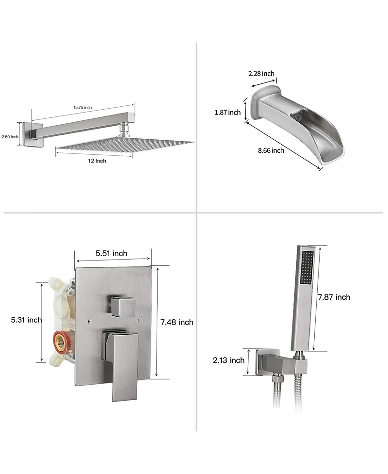 Greenspring 3-Spray Patterns With 2.5 Gpm 12 in. Showerhead Wall Mounted Dual Shower Heads Valve Brushed Nickel