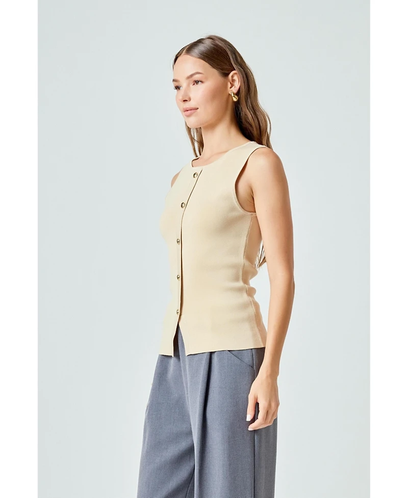 endless rose Women's Knit Buttoned Sleeveless Top