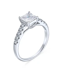 Bling Jewelry Classic Simple 1.5CT Square Cubic Zirconia Princess Cut Solitaire Promise Ring Sterling Silver Cz Side Stone Band