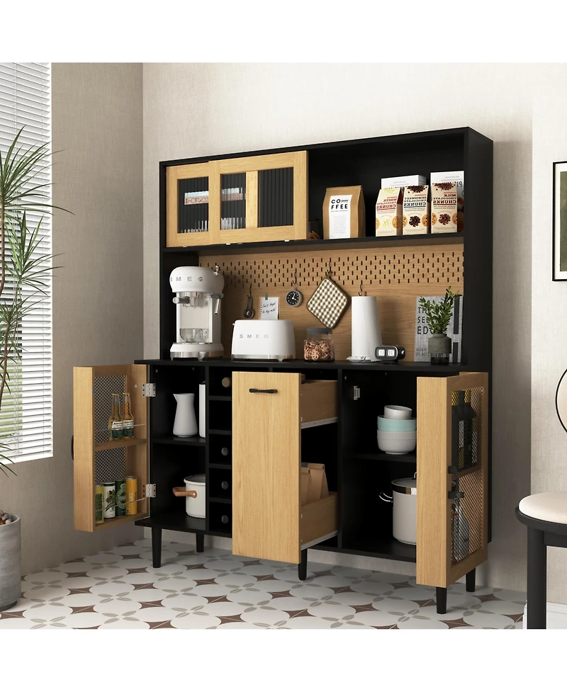 Casainc Buffet Sideboard Cabinet with Storage Door, Power Outlet and Wine Rack