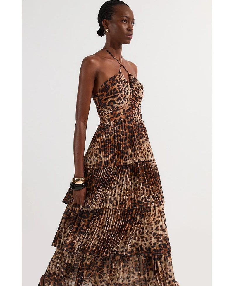 Karen Millen Women's Tiered Halterneck Midi Dress