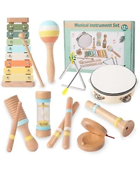 9-Piece Wooden Musical Instruments Set for Toddlers, Montessori Toys for Kids