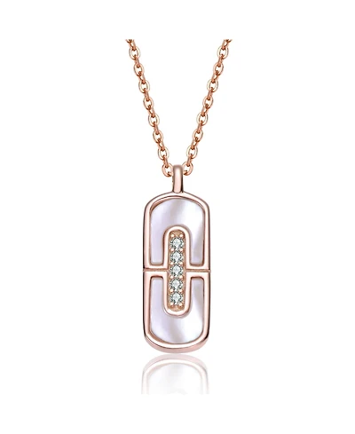 Rachel Glauber 18K Rose Gold Plated with Mother Of Pearl & Clear Cubic Zirconia Pendant Necklace