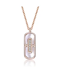 Rachel Glauber 18K Rose Gold Plated with Mother Of Pearl & Clear Cubic Zirconia Pendant Necklace