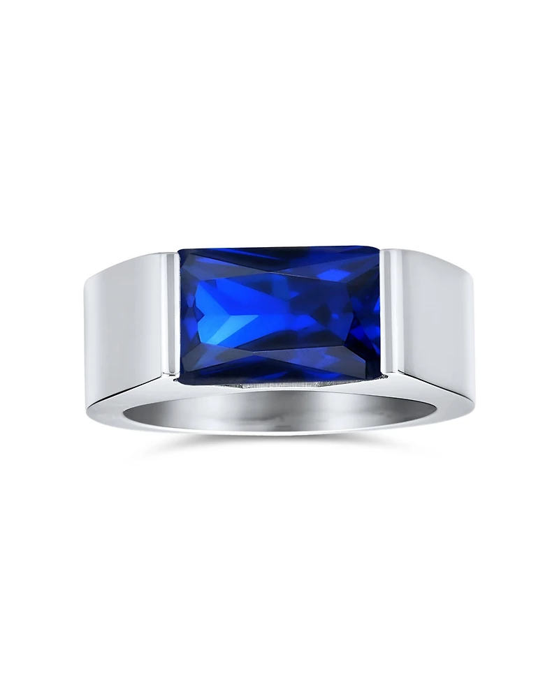 Bling Jewelry 4CTW Blue Emerald Cut Cz Statement Ring Stainless Steel – Modern Geometric Design