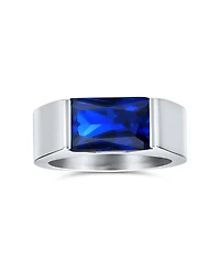 Bling Jewelry 4CTW Blue Emerald Cut Cz Statement Ring Stainless Steel – Modern Geometric Design