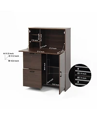 Casainc Desk Cabinet with Foldable Desktop, Storage Drawer and Shelves for Small Spaces