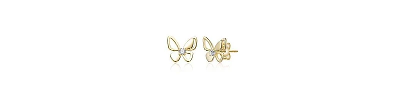 Rachel Glauber 14K Gold Plated with Clear Cubic Zirconia Butterfly Stud Earrings
