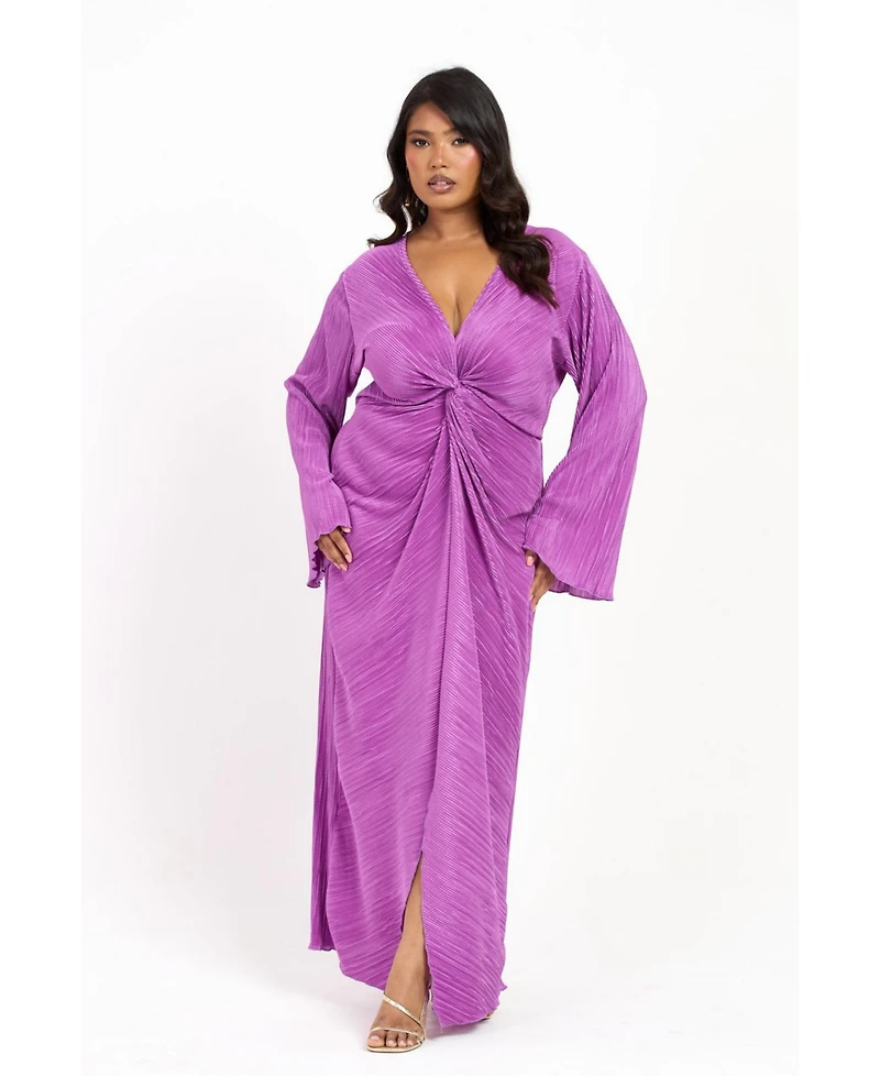 Fashion-szn Curve Women's Plisse Flare Sleeve Midaxi Dress