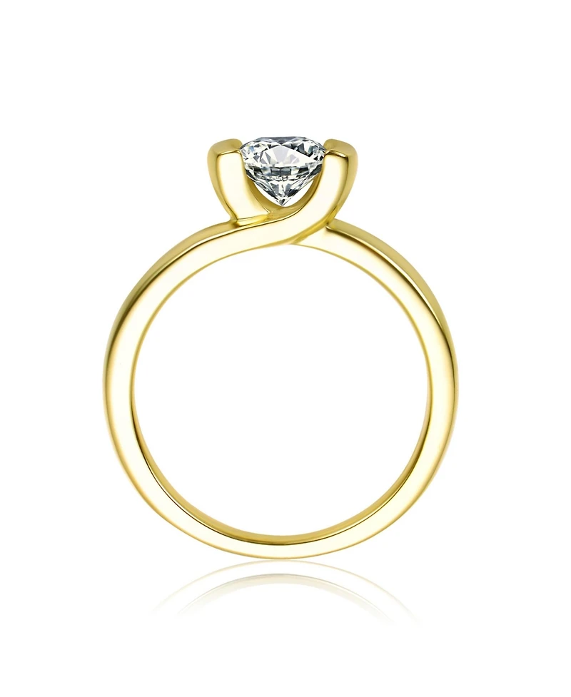 Rachel Glauber 14k Gold Plated with Clear Cubic Zirconia Solitaire Ring