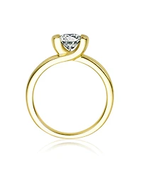 Rachel Glauber 14k Gold Plated with Clear Cubic Zirconia Solitaire Ring