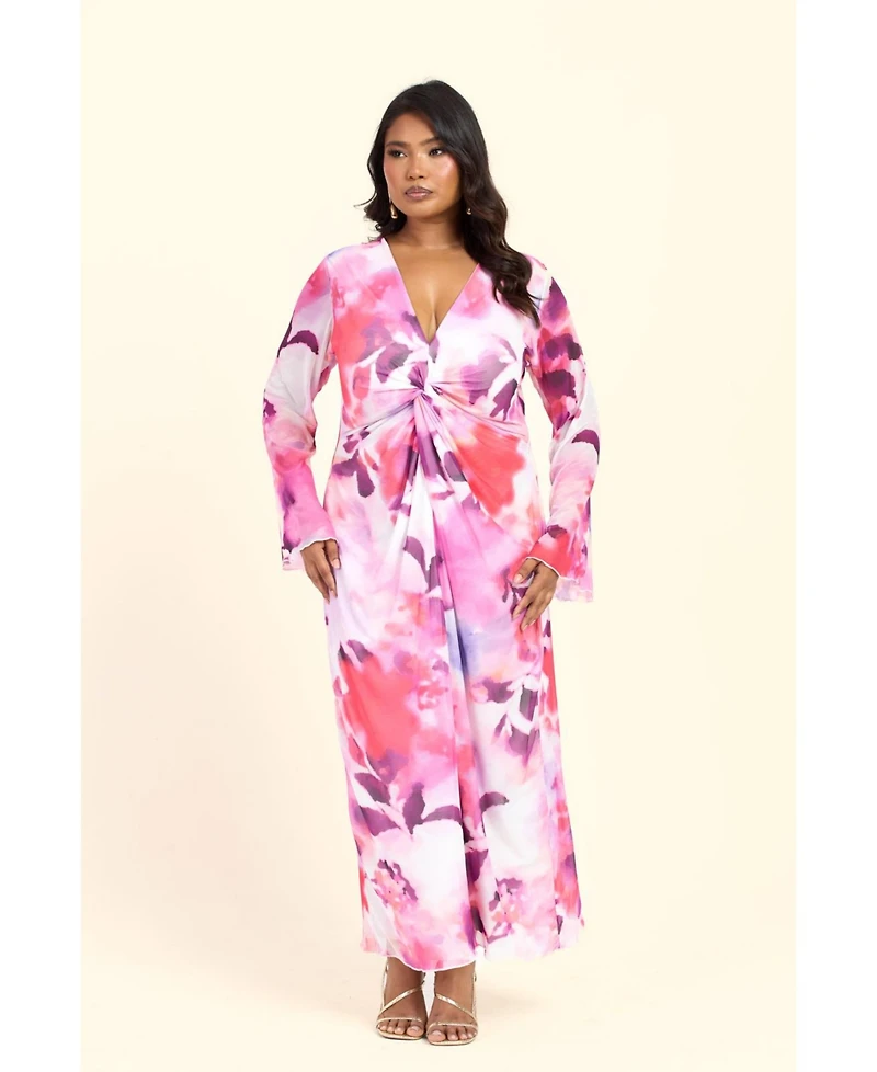 Fashion-szn Curve Women's Floral Twist Front Midi Dress