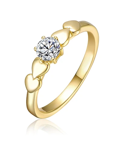 Rachel Glauber 14K Gold Plated with Clear Cubic Zirconia Heart Design Solitaire Ring