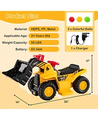 6V Kids Ride On Bulldozer with Folding Basketball Hoop and Balls