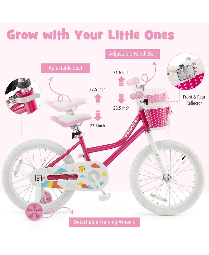 18-Inch Kids Bike with Training Wheels for Ages 6-8 – Pink