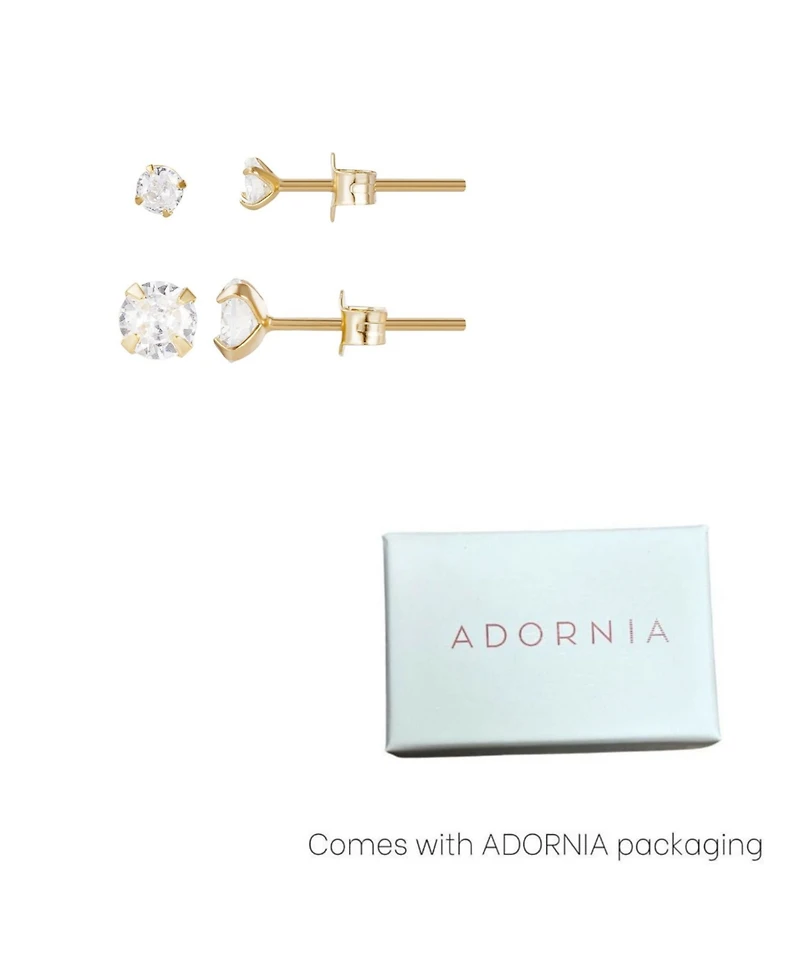 Adornia Gold Vermeil Sterling Silver Solitaire Stud Earrings Set